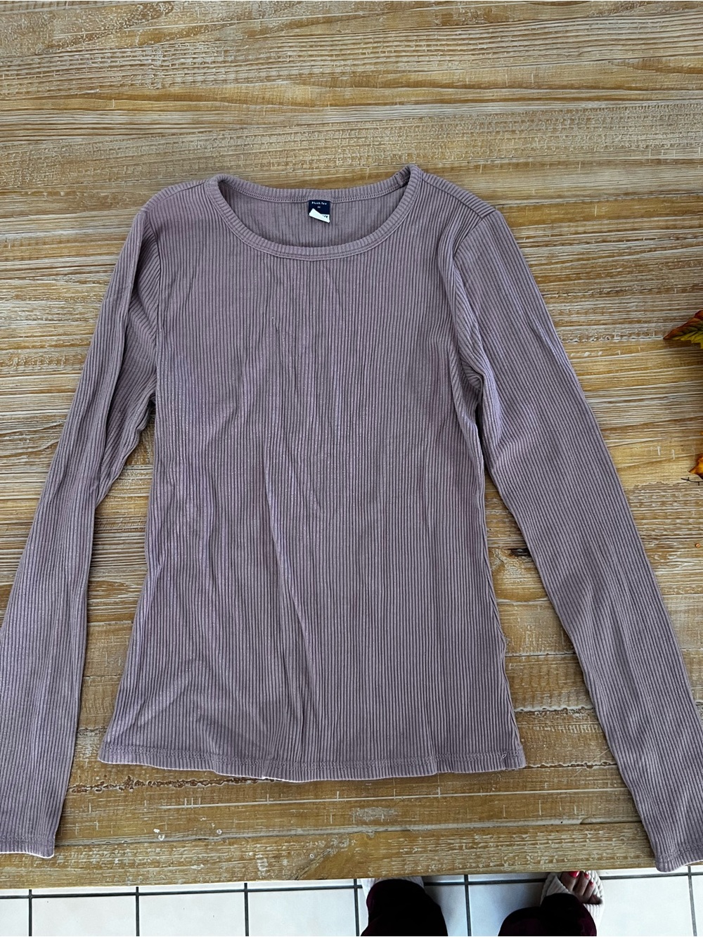 Ribbed Long-Sleeve Crew Neck Top - light soft pink